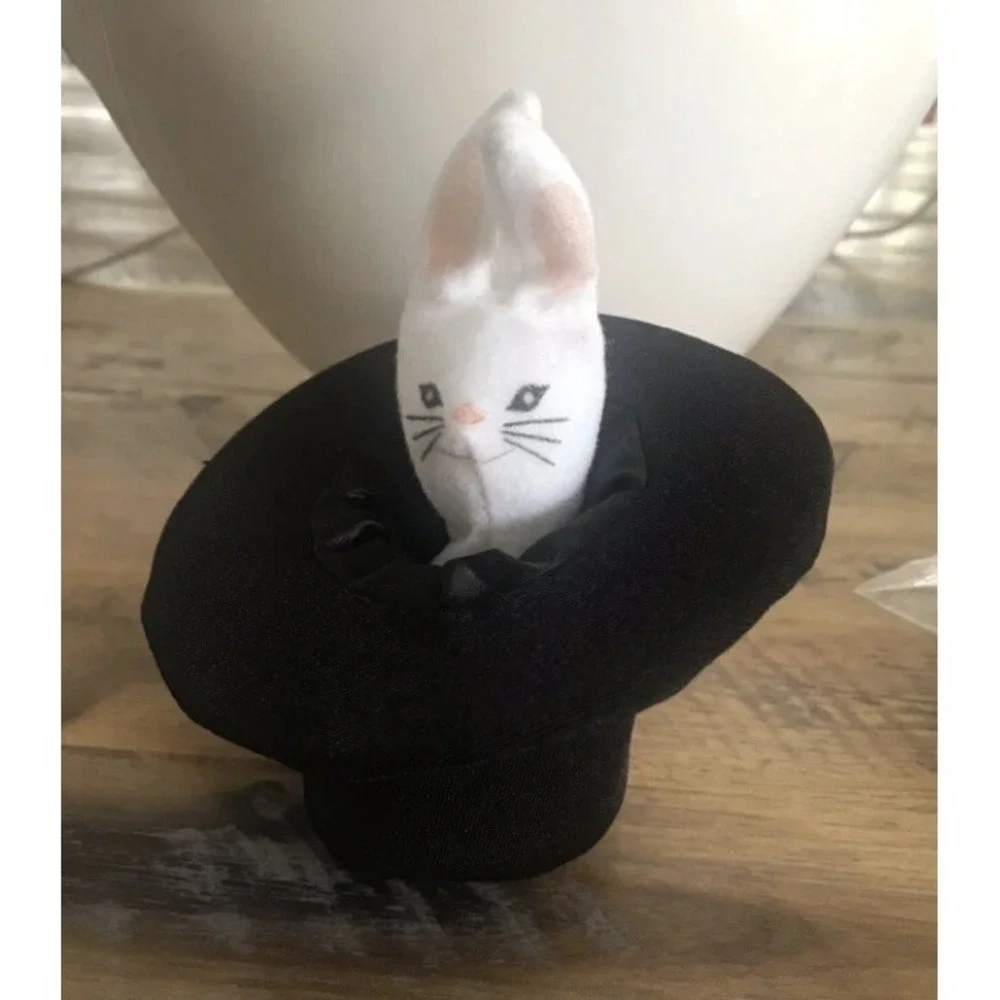Bunny Finger Puppet White Rabbit in Black Hat Play Magician Magic Peek a Boo